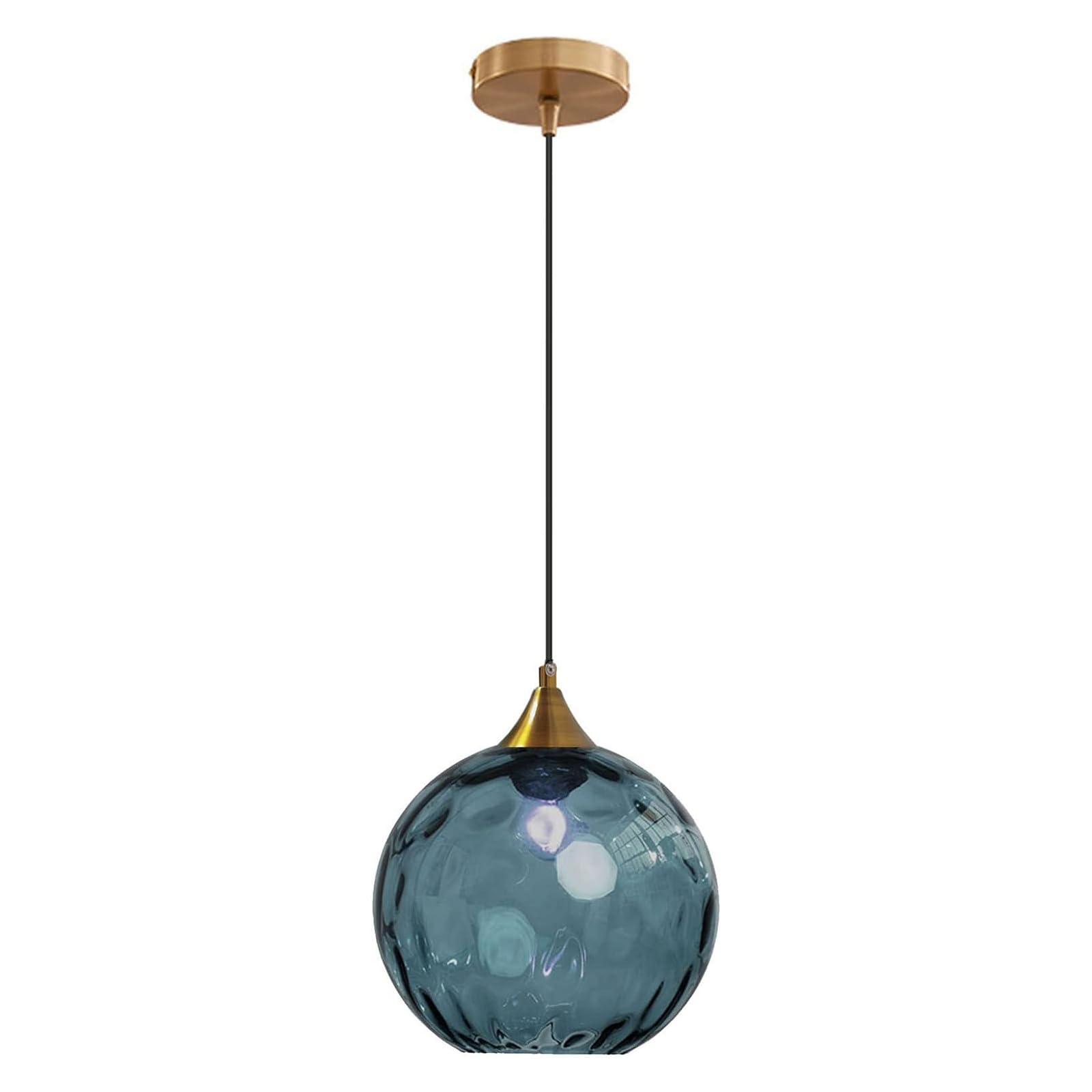 7.8 Inches Navy Blue Glass Globe Pendant Lights Fixtures E26 Modern Farmhouse Glass Ball Pendant Lighting with Gold Brass Finish (Navy Blue)