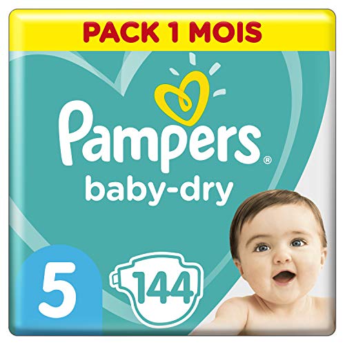 Pampers Baby Dry Couches Taille 5 (11-16 kg), 144 couches, Pack 1 Mois