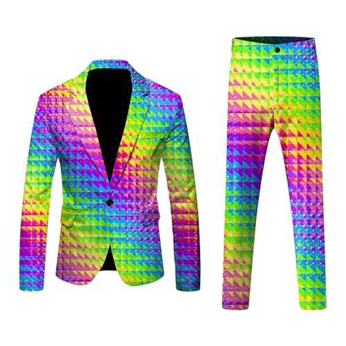 RUMAOZIA Rainbow Trajes de 2 piezas para hombre chaqueta de traje y pantalones de traje de colores neón blazer pantalones trajes slim fit hombre traje de dos piezas fiesta hombre traje de carnaval