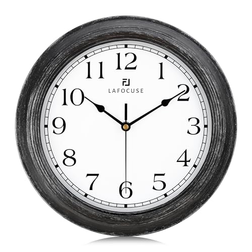 Lafocuse 30cm Reloj de Pared Negro Vintage, Silencioso Reloj Rustico Retro, Clasico Antiguos Decoracion sin Tictac para Salon Cocina Dormitorio Oficin