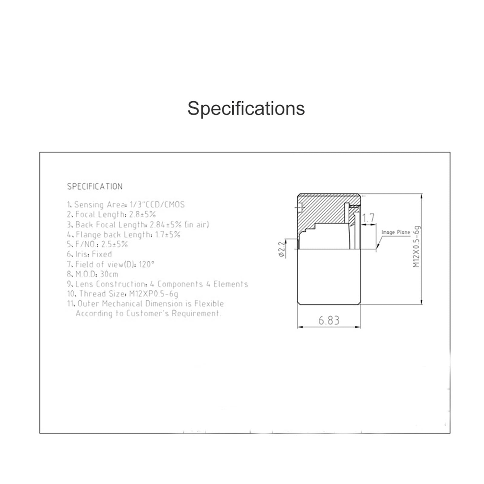 Obiettivo CCTV Pinhole 2,8 mm 1,3 Megapixel 1/3" F2,5 M12 Supporto for Telecamera di sorveglianza videocitofono