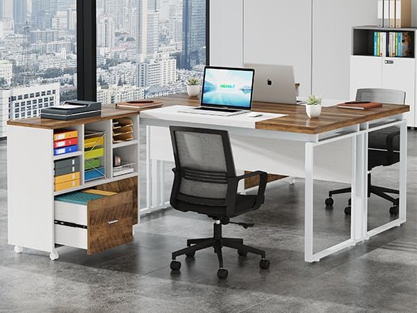 Miniatura 5 de Tribesigns Archivador de madera de 2 cajones, archivador lateral móvil para colgar archivos de tamaño carta, soporte de impresora con estantes de