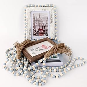 Cvhomedeco16feetwoodbeadsgarlandwithtasselsfarmhouserusticwoodendecorativebeadstringwallhangingaccentforhomefestivaldecormixlightblueandbeige  Urban Country Home Decor Cvhomedeco 16 feet wood beads garland with tassels farmhouse rustic wooden decorative bead string wall hanging accent for home festival decor mix light blue and beige  urban country home decor