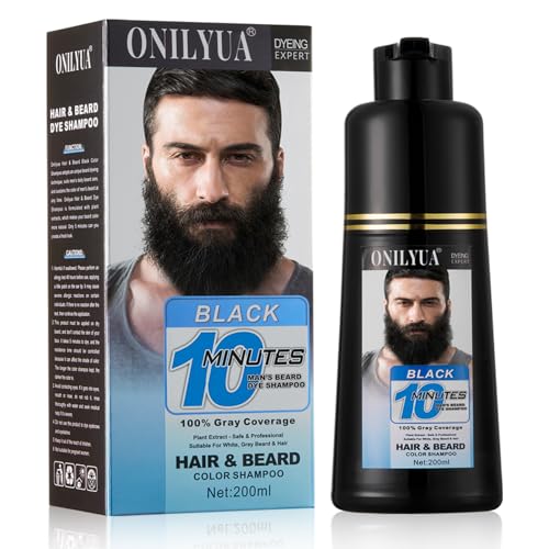 Mens Beard & Mustache Dye Shampoo, Instant 100% Grey Hair Coverage, 3 in 1 Black Beard Color Shampoo for Men Facial Hair, Easy to Use & Dermatologist Tested, 200ML Mens Beard & Mustache Dye Shampoo, Instant 100% Grey Hair Coverage, 3 in 1 Black Beard Color Shampoo for Men Facial Hair, Easy to Use & Dermatologist Tested, 200ML
