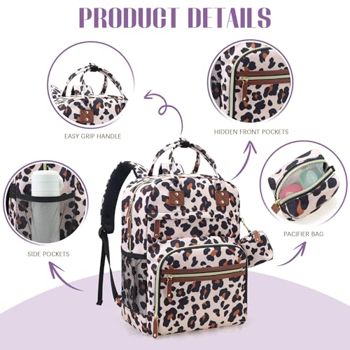 Image of Tuwubi Diaper Bag Backpack, Baby Essentials Travel Tote Bag, Multi function Waterproof Backpacks, Travel Essentials with Stroller Straps & Pacifier Case - Leopard Print