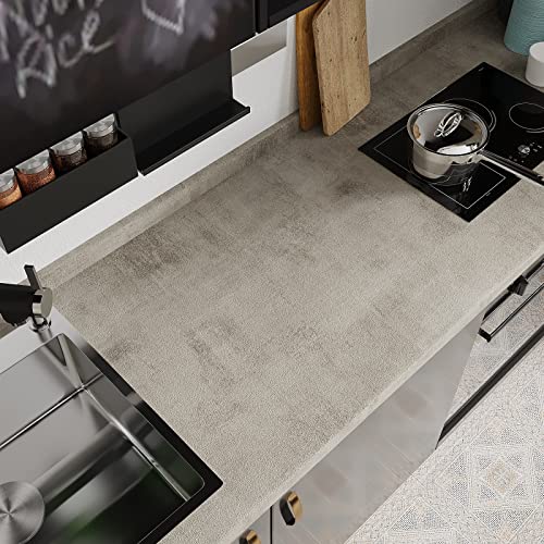 Papier peint béton adhésif taupe vieilli revêtement meuble cuisine