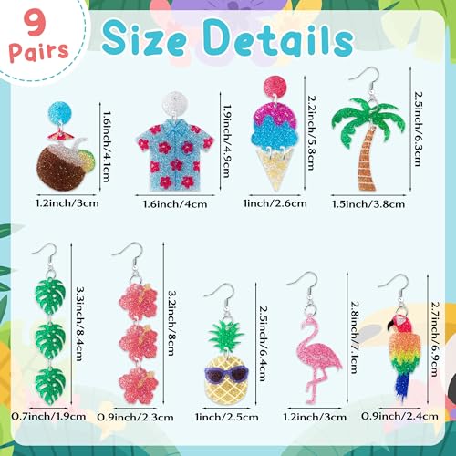 Y1tvei Summer Glitter Acrylic Earrings - 9 Pairs Hawaiian Flamingo Sea Turtle Sunflower Coconut Tree Dangle Set, Aesthetic Animals Plants Drop Jewelry Gifts for Girls Women Daily Beach Tropical Party4