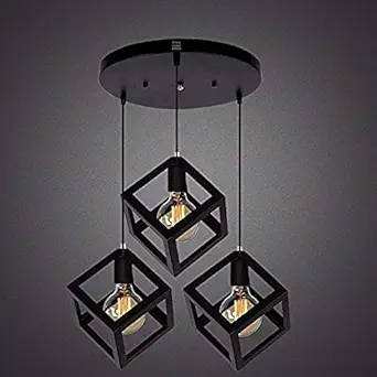 GreyWings Cube Shaped Hanging Pendants 3 Light Cluster Chandelier (Bulb not Included), Metal, Black