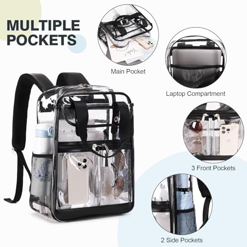 2PCS Clear Backpack for Women Men Girls Boys, Heavy Duty Clear Backpack with Clear Tote Bag for Stadium Events, See Through Backpack, Large Transparent Backpack Clear Bookbag for Concert Work Travel3