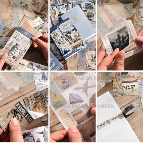 Image of RANDEN Global Traveler Journaling Kit, 346PCS Vintage Scrapbook & Stationery Set with Aesthetic Stickers, Ephemera Pack and Journal Supplies for Bullet Journals, Planners, Albums & Creative Crafts (GLOBAL TRAVELER)