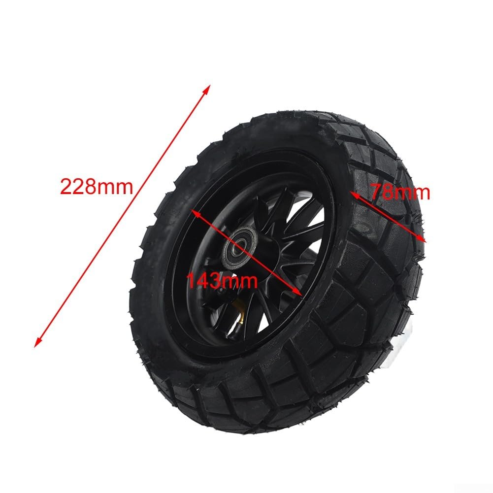 Mozzo ruota anteriore e posteriore per scooter elettrico Kukirin G2 Pro DB, 9 x 3.-. Set di pneumatici senza camera d'aria con assorbimento degli urti per fuoristrada (ruote + pneumatici neri)