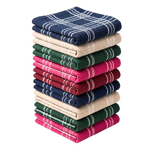 Image of Cooker&Mixer Cotton Kitchen Towels, Dish Cleaning Cloth, Cotton Napkins, Scrubbing Wash Cloths, Bulk, Sets, Mix Color, 47 x 47 cm, Set of 9, Premium Comb Structure, Super Absorbent, Quick-Drying