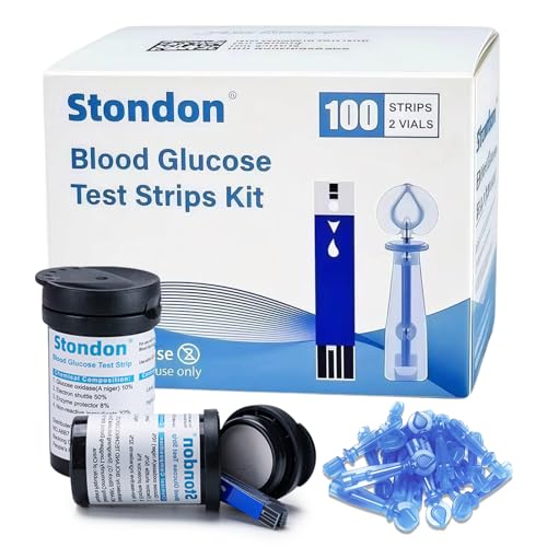 Stondon Blood Glucose Test Strips and Lancets 100 Test Strips + 100 Lancets Compatible with Stondon G430/G520/G425-3 Glucose Meters No Coding Blood Sugar Testing Supplies
