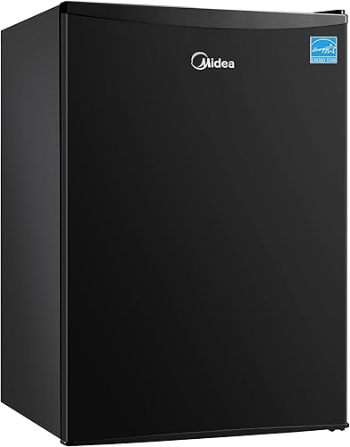 Midea MERM26B0ABB - Mini refrigerador de 2.7 pies cúbicos con certificado Energy Star, termostato ajustable, puerta reversible, bajo ruido para Negro