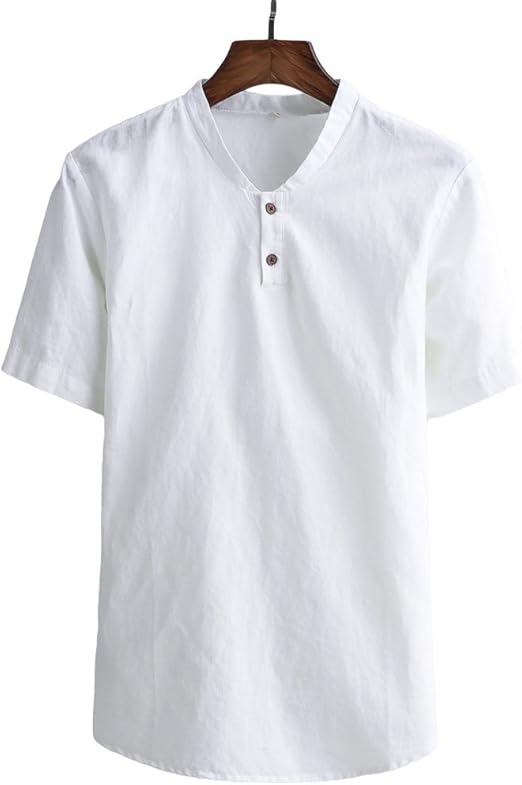 Amazon Blostirno メンズ リネン リネンシャツ 綿麻 半袖 無地 Tシャツ ヘンリーネック 夏 Tシャツ カットソー 通販