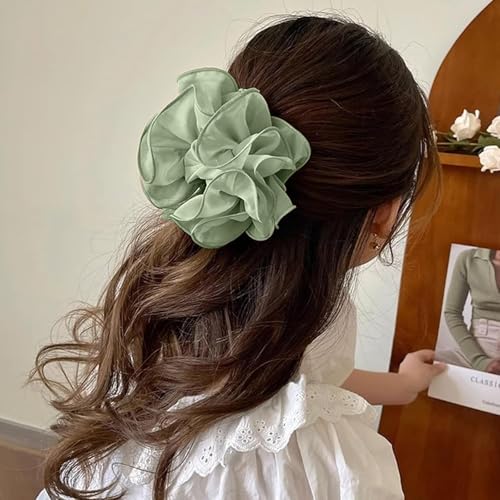 Image of El Regalo 1pc Bohemian Large Flower Hair Claw Clip for Women & Girls - Elegant Multi-Layer Floral Shark Clip, Strong Grip Updo Accessory for Festive, Wedding, Party & Regular Use (Green)