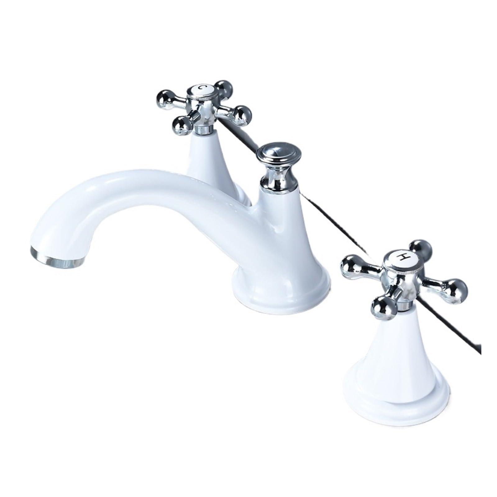 CVFRDD Matte Black Chrome Bathroom Basin Faucet Taps, Sink Faucet Double Handles 3 Pcs Bathroom White Bathtub Faucets Tap(Bianco)