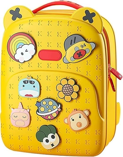 JunonaWater Resistant Kids Backpack Light Weight School Bookbag Unisex Stylish Bag for Unisex Children Age 3-12 Years Old, with DIY Patches, Durable