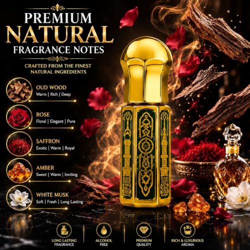 Image of SOLAVEA Green Oud Attar Perfume Oil for Men & Women | Premium Arabic Fragrance | Alcohol Free Long Lasting Concentrated Attar | Luxury Roll On Perfume with Oud, Rose & Musk Notes | Travel Friendly Perfume Oil 3ml PACK OF 2