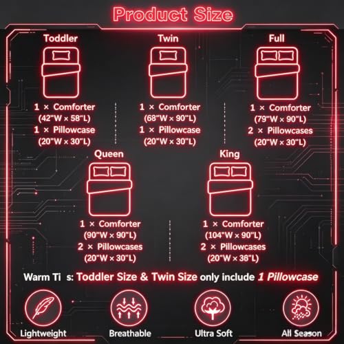 Image of Erosebridal Black and Red Comforter Set Full Neon Geometric Checkered Bedding Set Gamer Room Decor for Boys,Abstract Grids Quilt Comforter for Kids Teen Men Plaid Check Bed Set 3 Pcs