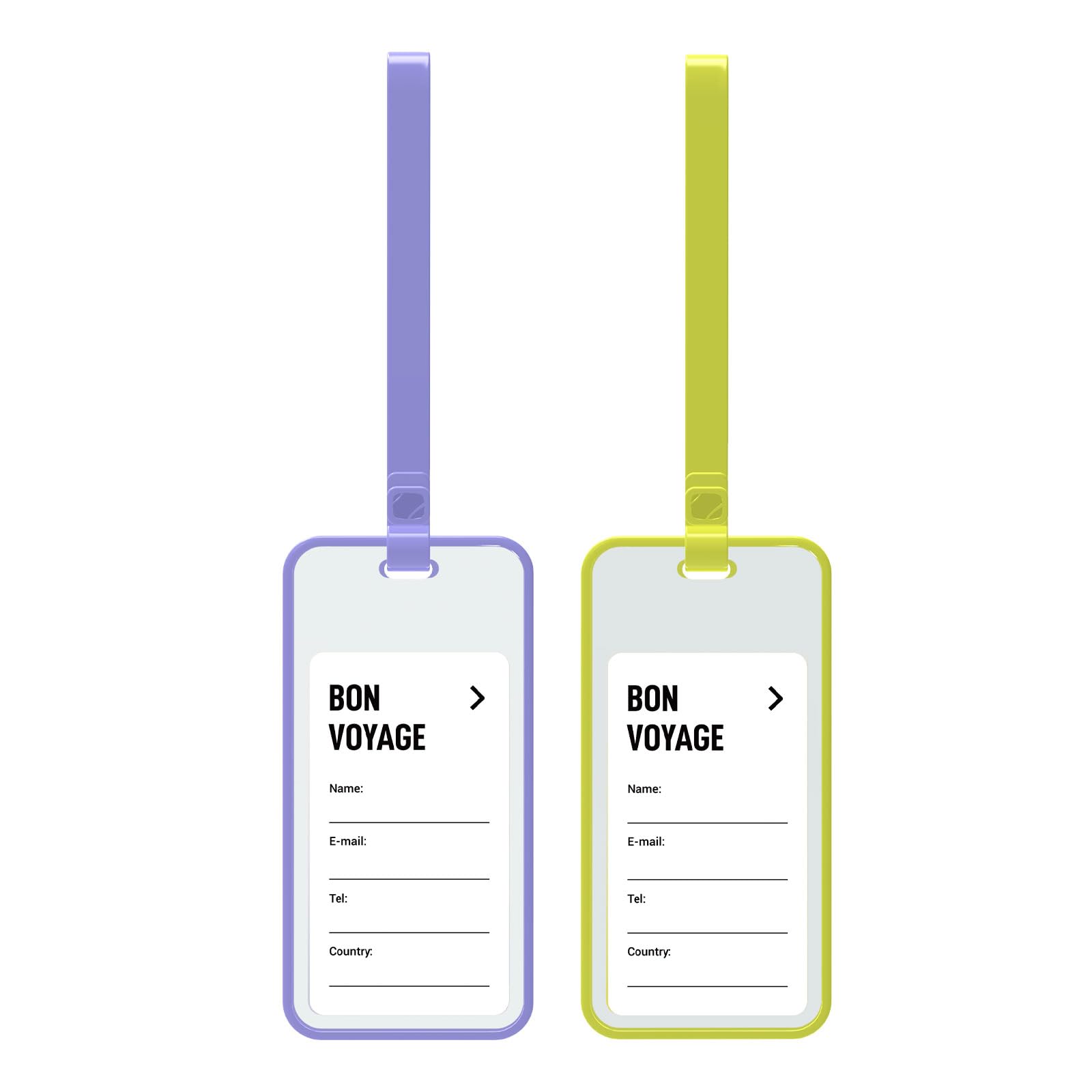 pack all Luggage Bag Tags Baggage Tags Travel Suitcase Tag with Name ID Card 2 Pack (Chartreuse & Purple)