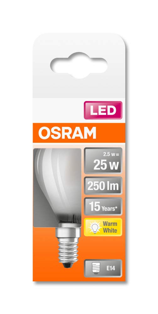 OSRAM LED Retrofit CLASSIC P Pacco da 10 x Lampadina LED, Attacco: E14, Bianca Calda, 2700 K, 2.50 W, Equivalenti a 25 W, Opaco, LED Retrofit CLASSIC P, Opaco, Taglia Unica