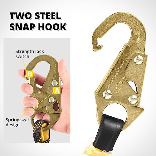 Tt Trsmima 25FT Vertical Roofing Rope With Grab Snap Hooks Shock Absorber - Fall Protection Tree Climbing Line Kit Heavy Duty Roof Safety Equipment Ansi Ce thumb #5