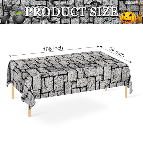 Image of WNINK 4 Pack Stone Wall Tablecloths, Medieval Brick Stone Plastic Table Cover Decoration for Halloween Birthday Party Supplies Medieval Castle Knight Themed