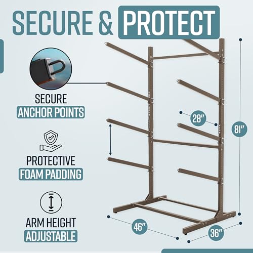 Image of Teal Triangle Adjustable Freestanding Kayak Storage Rack, Holds 4 Kayaks