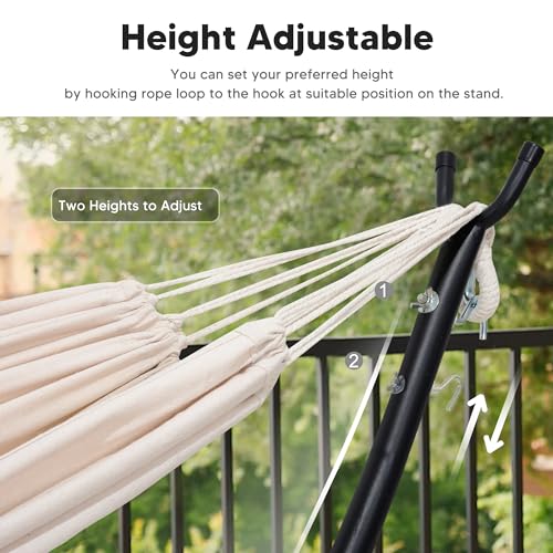 Image of SUNCREAT Portable Outdoor Hammock with Stand Included, Double Hammock with Stand for Outside, Beige