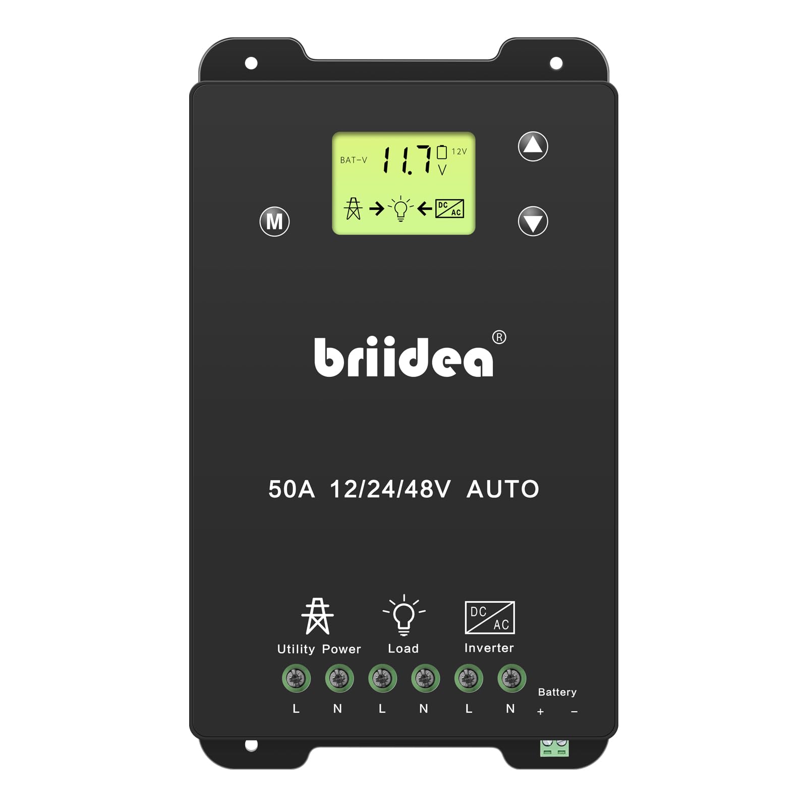 briidea Automatic Transfer Switch, 50A 5500 Watt ATS Dual Power Controller for Off Grid Solar Wind Systems DC 12V 24V 48V AC 110V 220V, Black