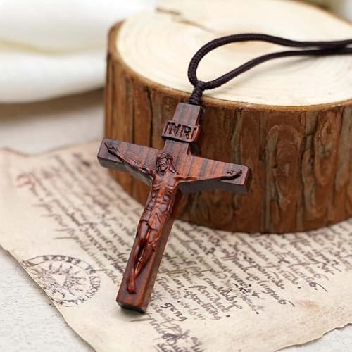 Jesus Cross Wooden Necklace,Cross Pendant Necklace,Wood Cross Necklace,Christian Catholic Jesus Crucifix Necklace2