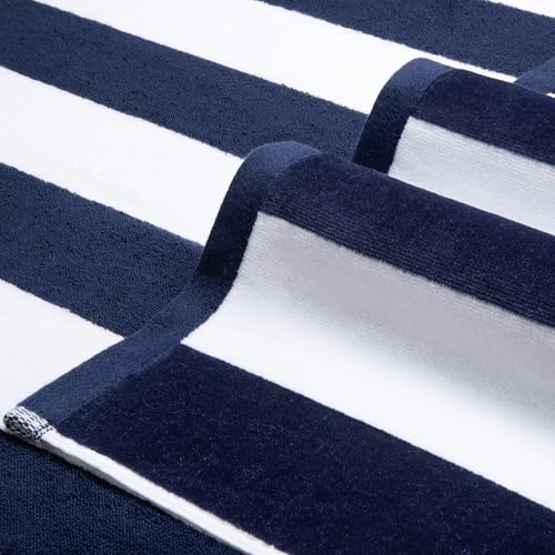 LULUHOME Übergroßes Plüsch-Strandtuch – Flauschige Baumwolle, 91,4 x 178,8 cm, Marineblau gestreift, Pool-Handtuch… – Ansicht 2