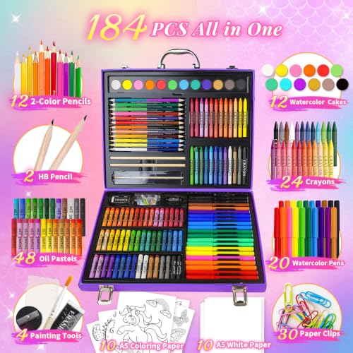 Cokiki Mermaid Art Set for Kids 184 Piece Drawing Kit - image 2