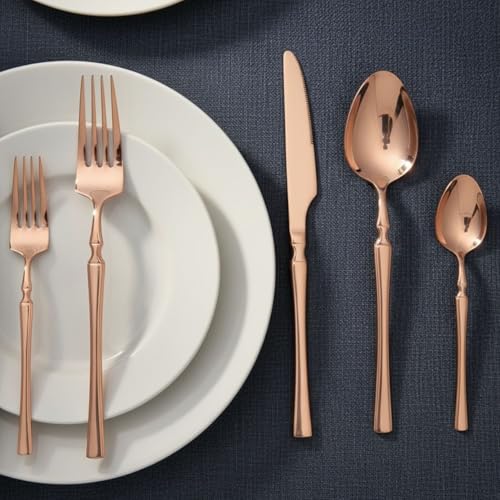 Image of 10 Pcs Rosegold Cutlery Set for Dining Table the Perfect Lightweight Silim Handle Tableware Including Dinner Spoon, Dinner Fork, Dinner Knife, Dessert Spoon & Dessert Fork