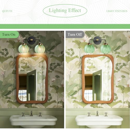 Image of Bathroom Wall Light Emerald Green 2-Lights Leaf Texture Glass Shade | Modern Vanity Light Fixtures 15cm /5.9″ Thick Globe Glass Shade Mid Century Wall Lamp Sconce Over Mirror Living Room Cabinet