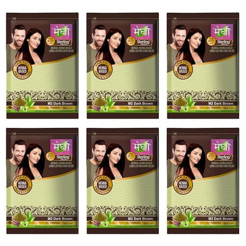 Image of Megha Mehandi Hair Colour for Women & Men, Henna Based Mehndi, Organic Hair Dye Without Chemicals and Ammonia, Dark Brown, 15 g (Pack of 6)
