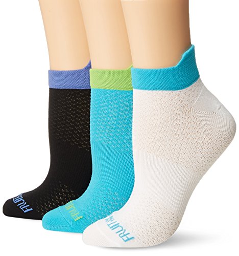 Fruit of the Loom Women's Standard 3 Pack Breathable No Show Flat Knit Tab Sock, Black/White, Shoe Size 4-10/Sock Size 9-11