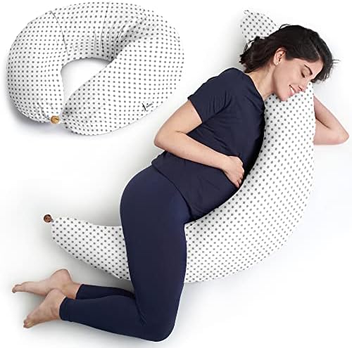 Niimo Pregnancy Pillow for Sleeping - 2022 Double Platinum Winner, Washable Maternity Pillow for Pregnant Women, Pregnancy Gifts, Pregnancy Sleeping Pillow, 100% Cotton Pillowcase, Pink White Pois