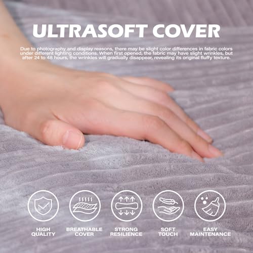 UODERS Sitzsack mit Memory-Foam-Füllung, Großer Cord Sitzsack für Erwachsene & Kinder, Bequemer Boneless Bean Bag mit Tragegriff für Wohnzimmer, Schlafzimmer, Gamingzimmer, Büro & Balkon(Hellgrau-M)