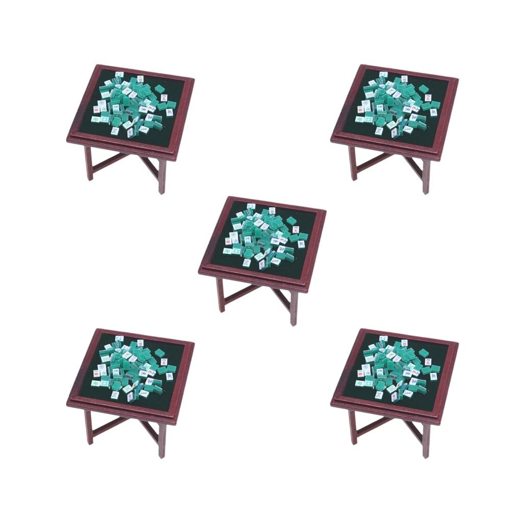 5 zestaw 1:12 miniaturowy zestaw mahjong drewniany ręcznie robiony domek dla lalek mahjong meble model mahjong zestaw stołowy zielony bez krzesła