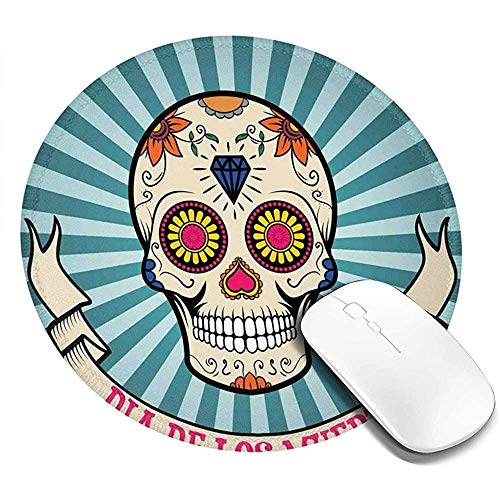 Preisvergleich Produktbild Mausepad Runde Mausunterlage,Grafischer Zuckerschädel Verziert Mit Diamantblatt- Und Herzformen Für Karneval 20Cm Wasserdichtes Mousepad,Rutschfestes Mousemat