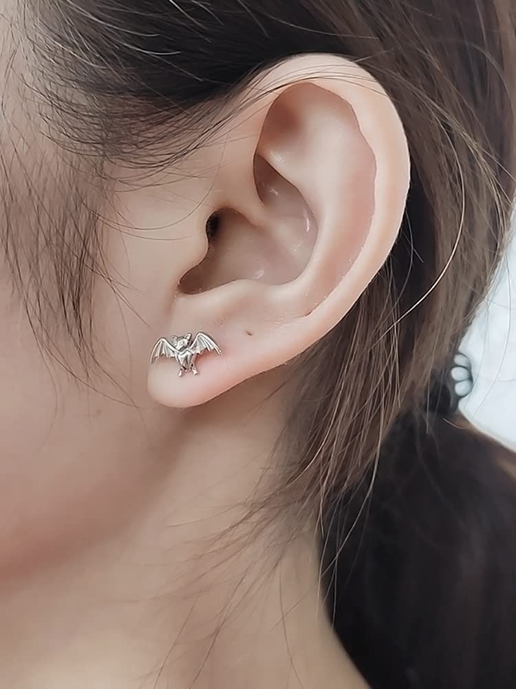 Bonitos aretes de tuerca de cartílago de murciélago para mujeres y hombres, plata de ley 925, diseño de animales pequeños punk, delicados aretes de circonita cúbica, joyería personalizada, joyería de 3