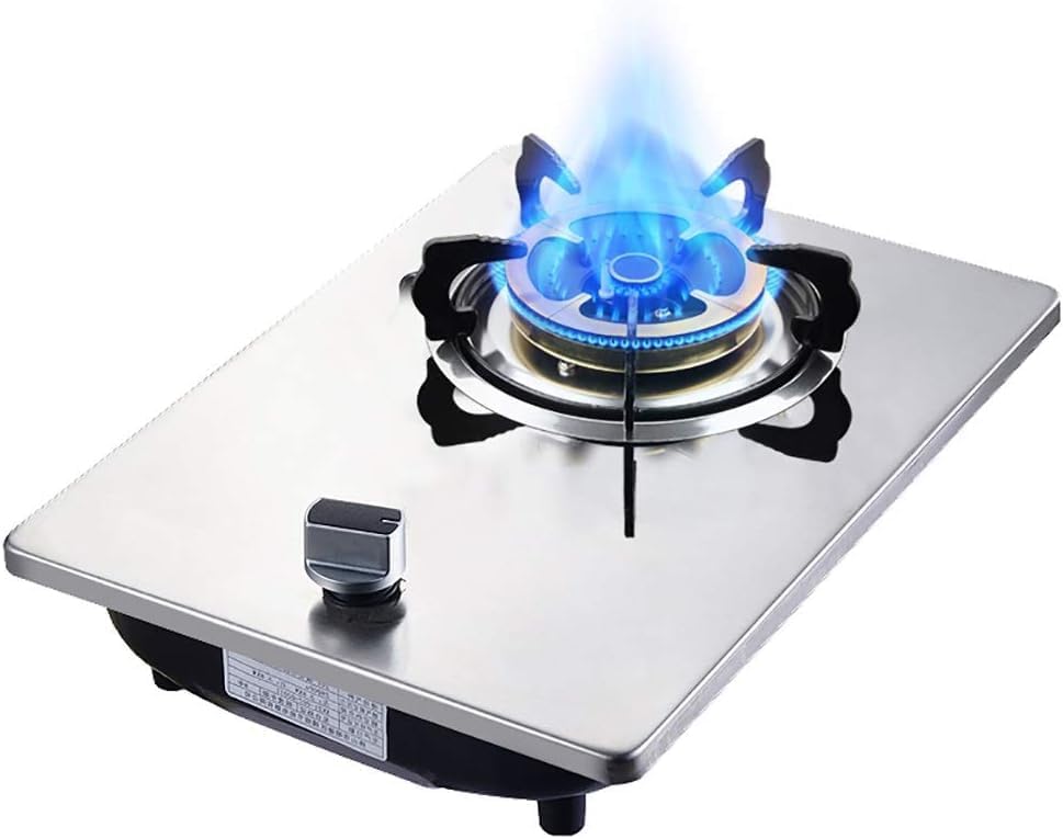 Gas cooktop Desktop Mini Stove Black Tempered Glass Single Range Rotary Switch with Child Lock Suitable for Home Desktop/Embedded Liquefied [Energy Class A](Silver,LPG)