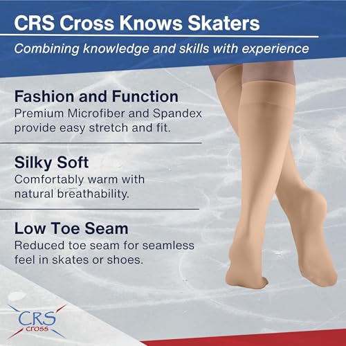CRS Cross Figure Skating Socks. 2 Pair Knee High Tights. Premium Footed Ice Skate Dance Socks in a Variety of Colors.2