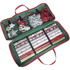 Christmas Wrapping Paper Storage Bag, Heavy Duty Storage Bag with Netting Compartment Fabric Gift Wrap Storage for Paper, Tags & Bows,Garlands,Xmas Decorations