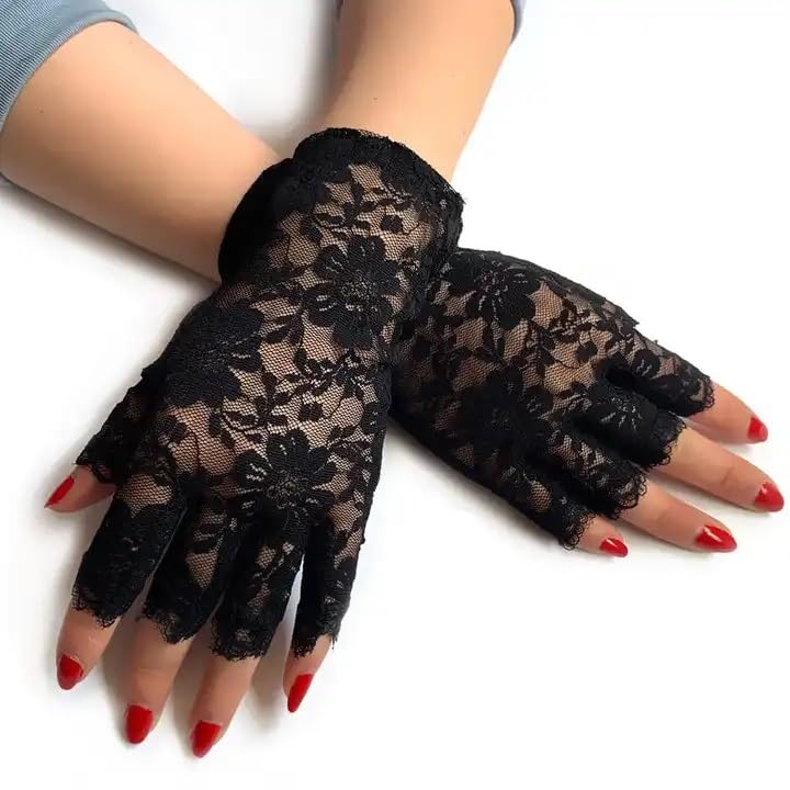 1 pair ladies lace gloves for women and girls for half finger