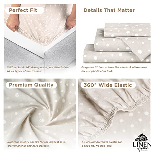 Image of Linen Home Cotton Lyocell Blend Percale Sheet Set Full Size - 4 Piece Deep Pocket Bedding, Pre-Washed & Shrunk, Crisp Cooling Fabric, Fade-Resistant, Hotel Luxury, Wrinkle-Free - Polka Beige