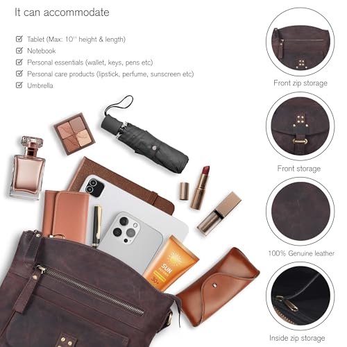 Image of Oak Leathers Leather Crossbody Bag For Women With Adjustable Sling Strap - Medium Size Crossover Shoulder Handbag Purse