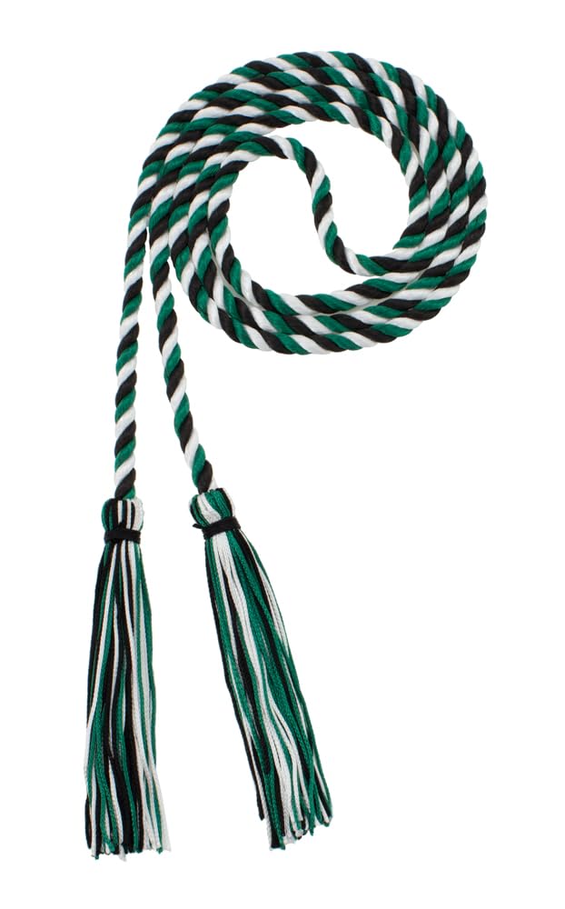 Tassel Depot Graduation Honor Cord - Black/Dark Green/White - Every School Color Available - Made In Usa